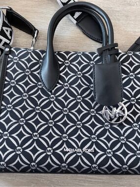Michael Kors Black and White Jacquard Logo Tote